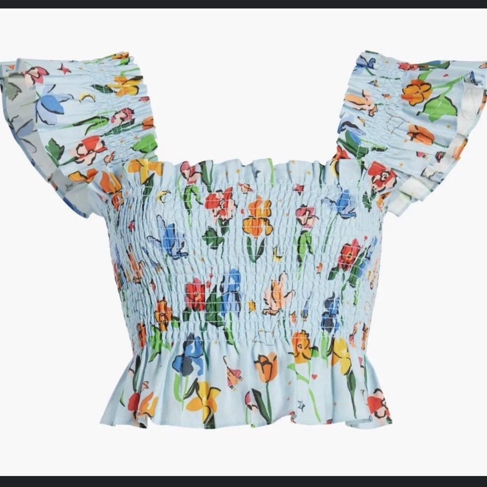 Hill House the Ellie Crop Top in Light Blue Space Floral NWT - Picture 3 of 6